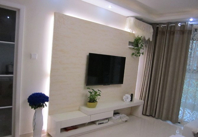 简约风格三室一厅经济型户型30平米客厅电视背景墙灯带效果图