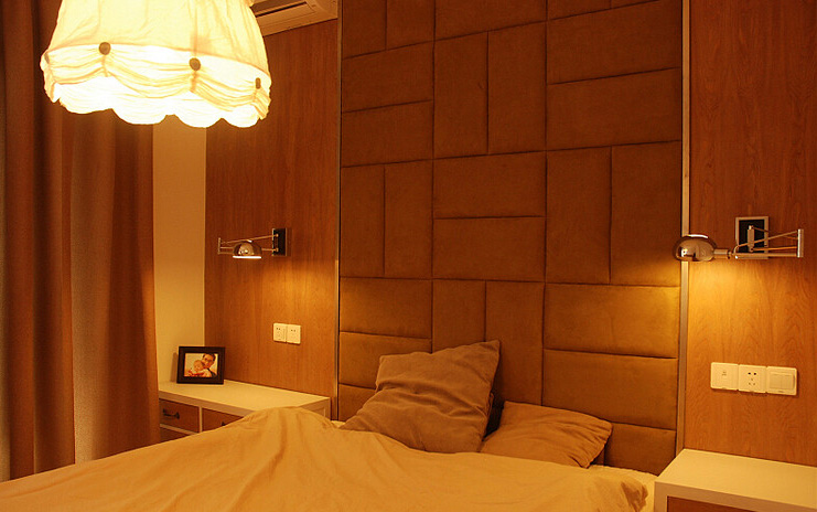 40平简约风单身公寓卧室床头背景墙装修效果图