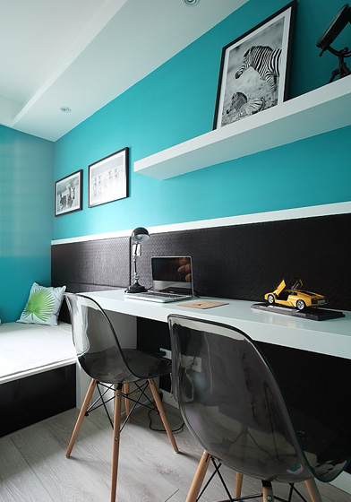 意大利风格20平米二居室蓝绿色墙面效果图