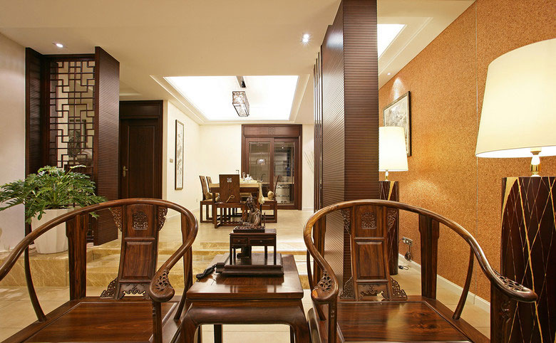 中式经典风格四室两厅客厅软装搭配效果图