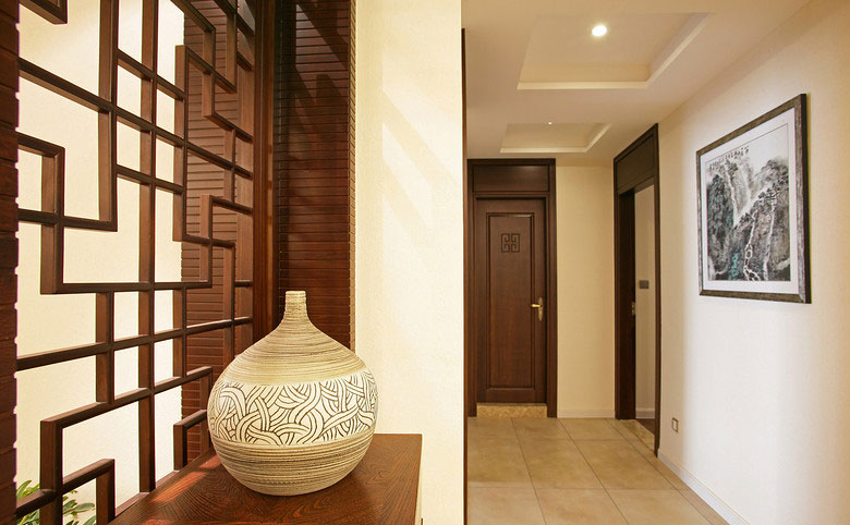 中式三居室玄关走廊过道装修效果图