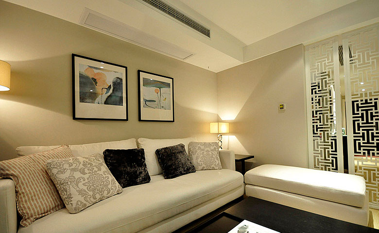 米兰风格三室两厅30平米客厅镂空隔断软装效果图