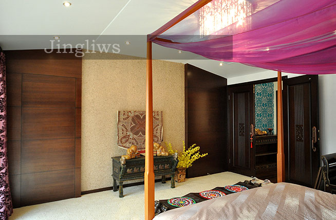 东南亚风格三室一厅20平米卧室床搭配效果图