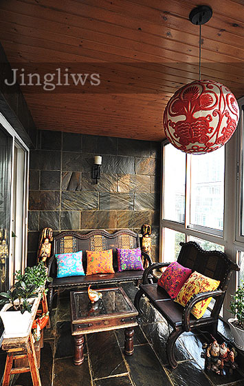 东南亚风格三室两厅40平米客厅石材墙面装潢效果图