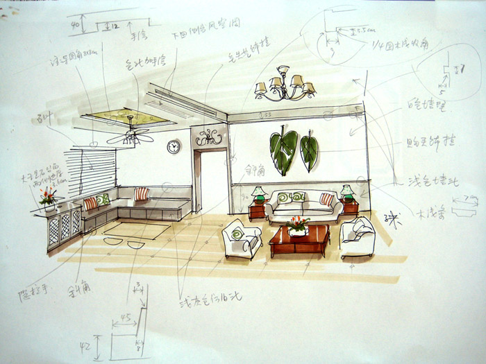 客厅餐厅手绘设计图