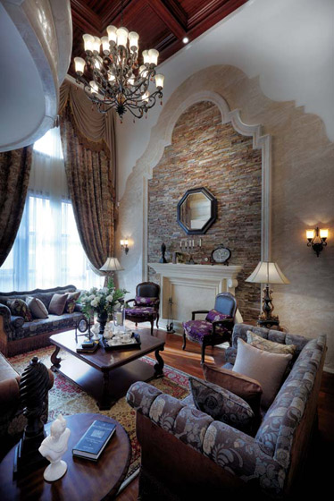 西安鸿基紫韵别墅 地中海风情奢华装饰 地中海风格,别墅装修,富裕型装修,客厅