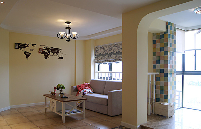 地中海风格三室两厅40平米客厅墙面马赛克瓷砖效果图