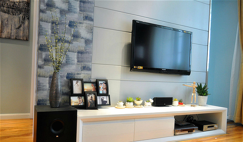 混搭风格两室两厅40平米客厅电视柜软装搭配效果图