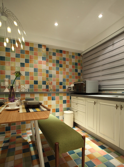 后现代风格三室一厅马赛克瓷砖厨房墙面装修效果图