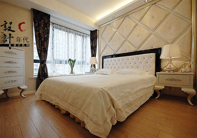 韩式风格两室两厅20平米卧室背景墙软包装潢效果图