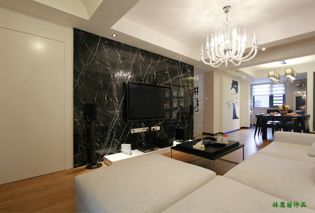 现代风格三室一厅40平米大理石电视背景墙装饰效果图