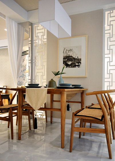 中式风格三室两厅开放式餐厅意境装修效果图
