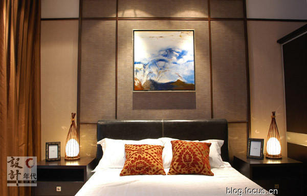 港式中国风大气三居室卧室背景墙装修效果图