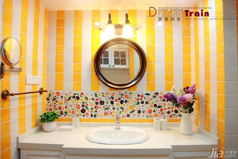 卫生间，依然一片色彩， 炫目的黄色，谁说卫生间不能盛开花朵。
