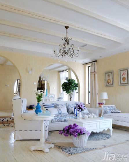 地中海风格别墅50平客厅全白家具软装搭配效果图