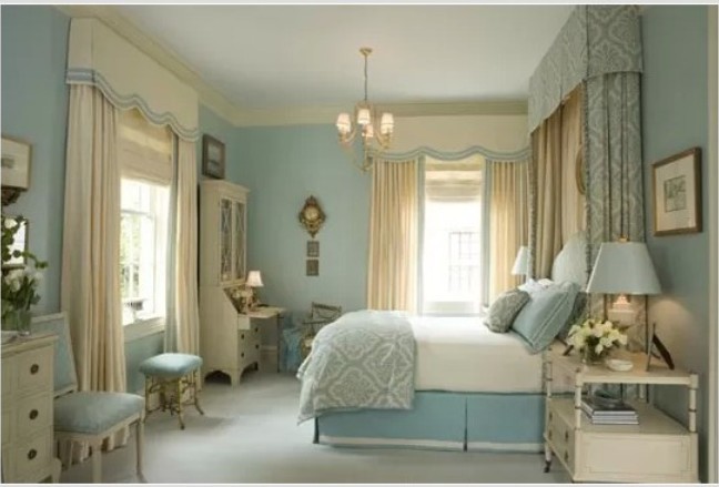淡蓝色卧室设计：蓝白相间组合式卧室