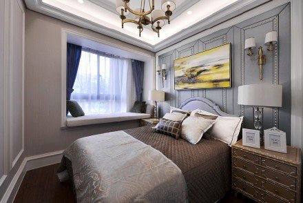 卧室 经典美式摩登4居室，巧妙的色彩搭配让空间格外地清新自然