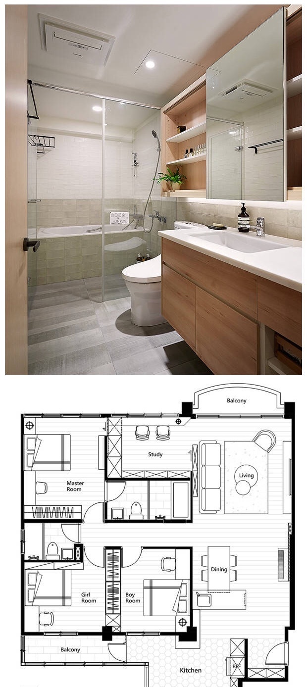 卫浴室和设计图  休闲自然的115㎡简约台式风格