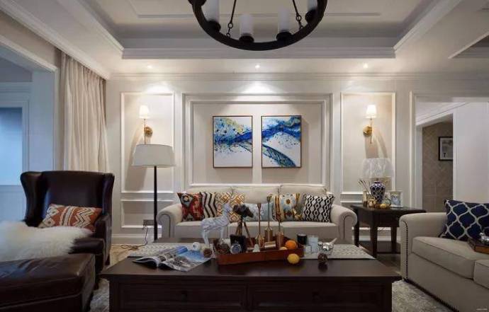客厅  沙发背景墙 温馨清雅又层次分明100㎡现代美式风格