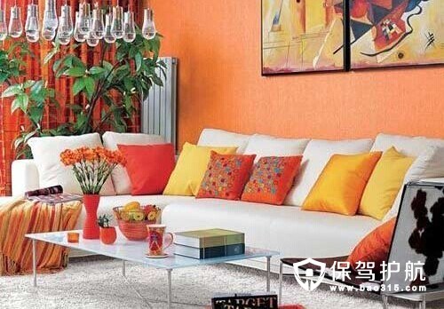 橙红色中式客厅设计效果图