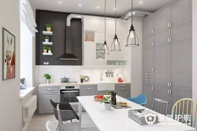 北欧风格黑灰白组合厨房与餐厅装修效果图