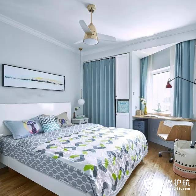 灰蓝色淡雅、清爽北欧风格卧室装修效果图