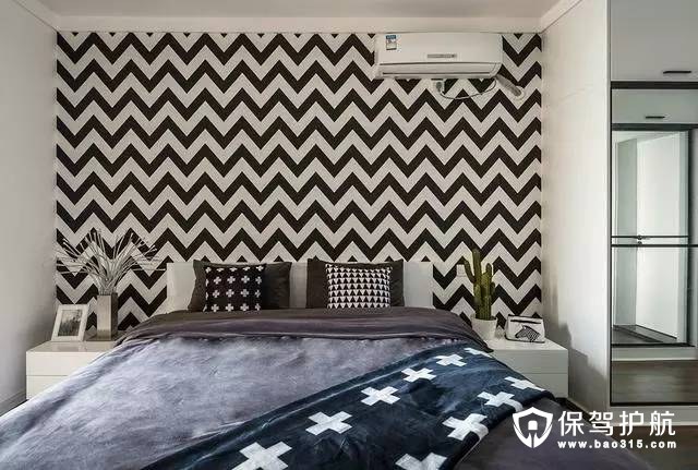 北欧风格卧室暖灰墙面漆与几何图形北欧风格壁纸装修效果图
