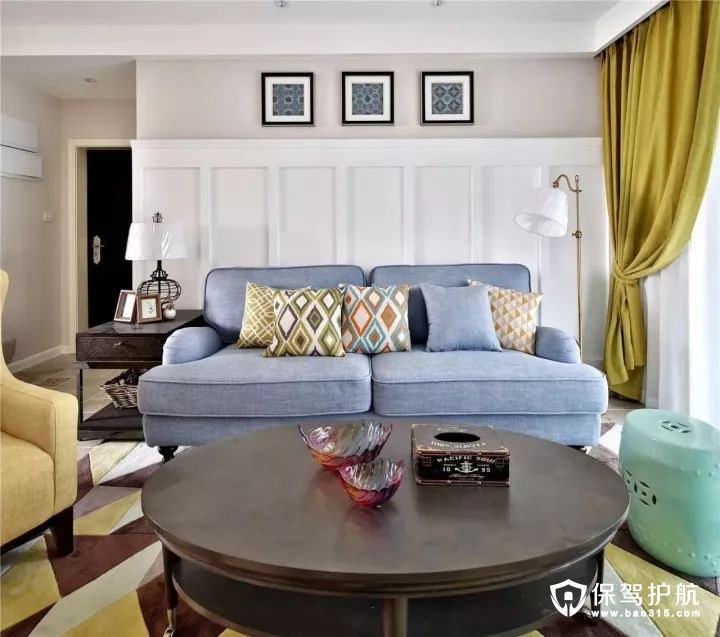 轻松温馨舒适美式风格客厅沙发背景墙装修效果图