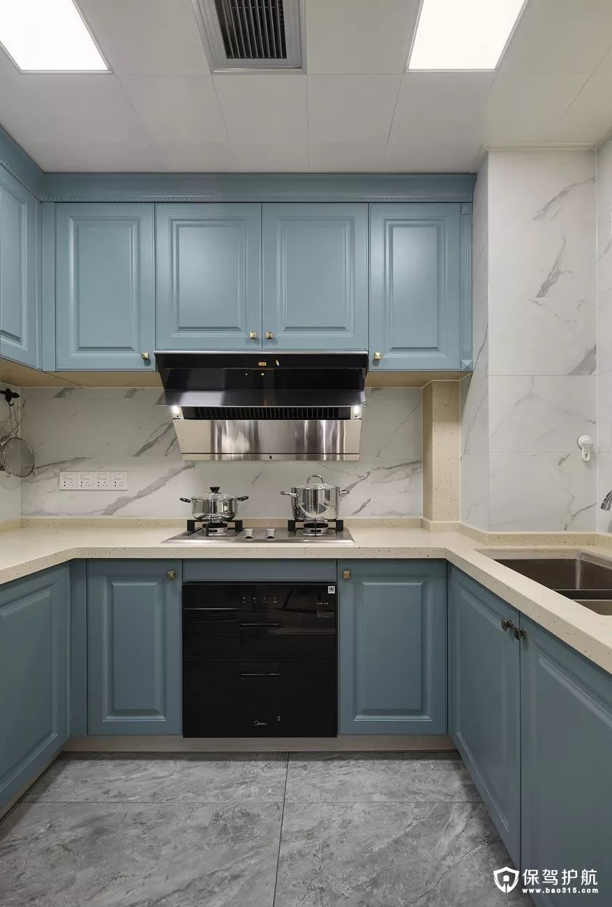 灰蓝色美式风格厨房