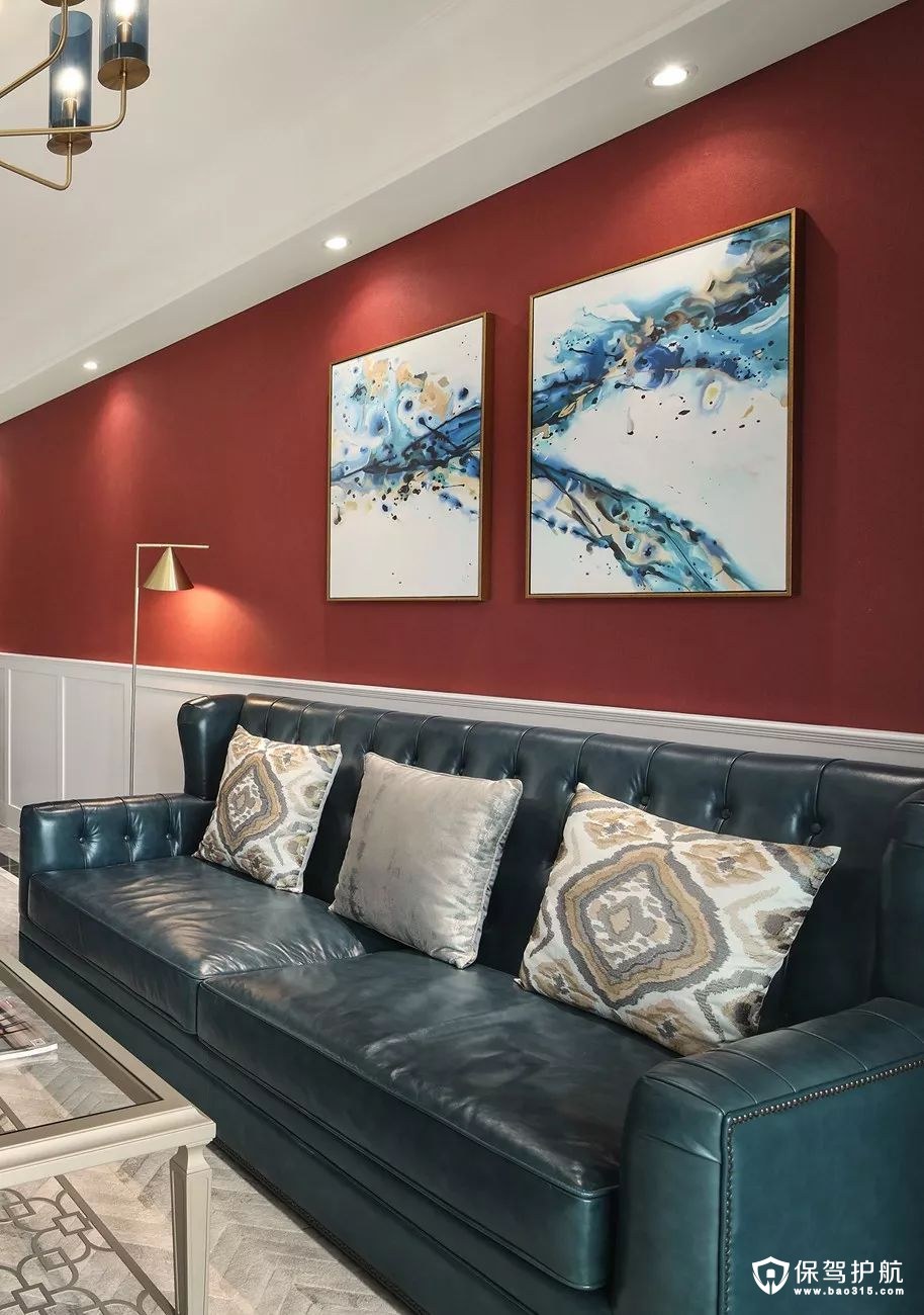 品味气质美式风格客厅沙发背景墙装修效果图