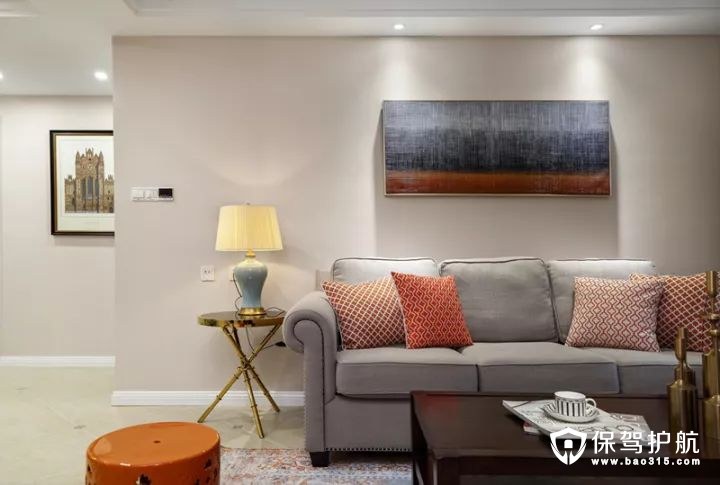 清新美式风格客厅沙发背景墙装修效果图