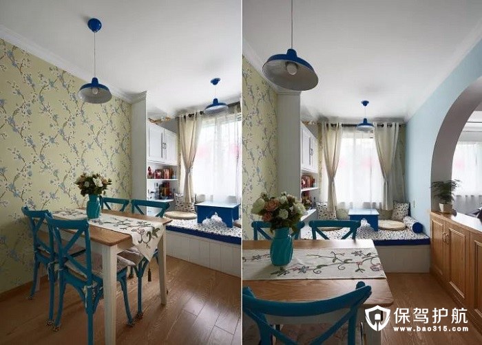 清新大方地中海风格优雅壁纸蓝色餐椅