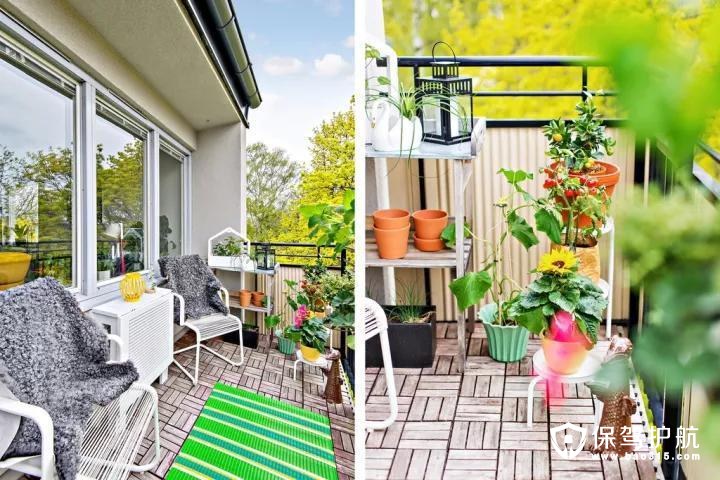 露天的阳台，装成一个小花园，种些花花草草，充满自然舒适的气息。