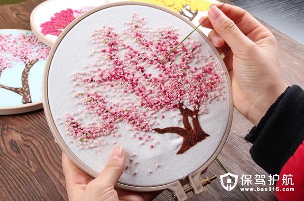 樱花树手工创意立体刺绣