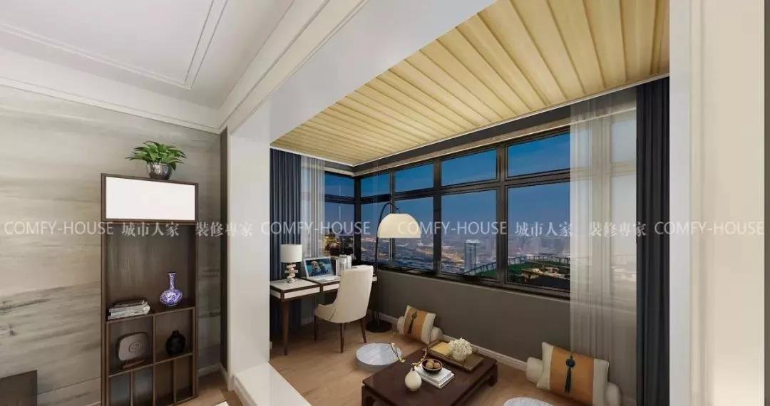 【新中式风格】100平二手房改造，将阳台和客厅融为一体，既美又实用！