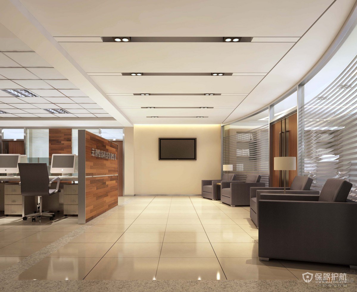 典雅大理石地板开放式办公室设计图