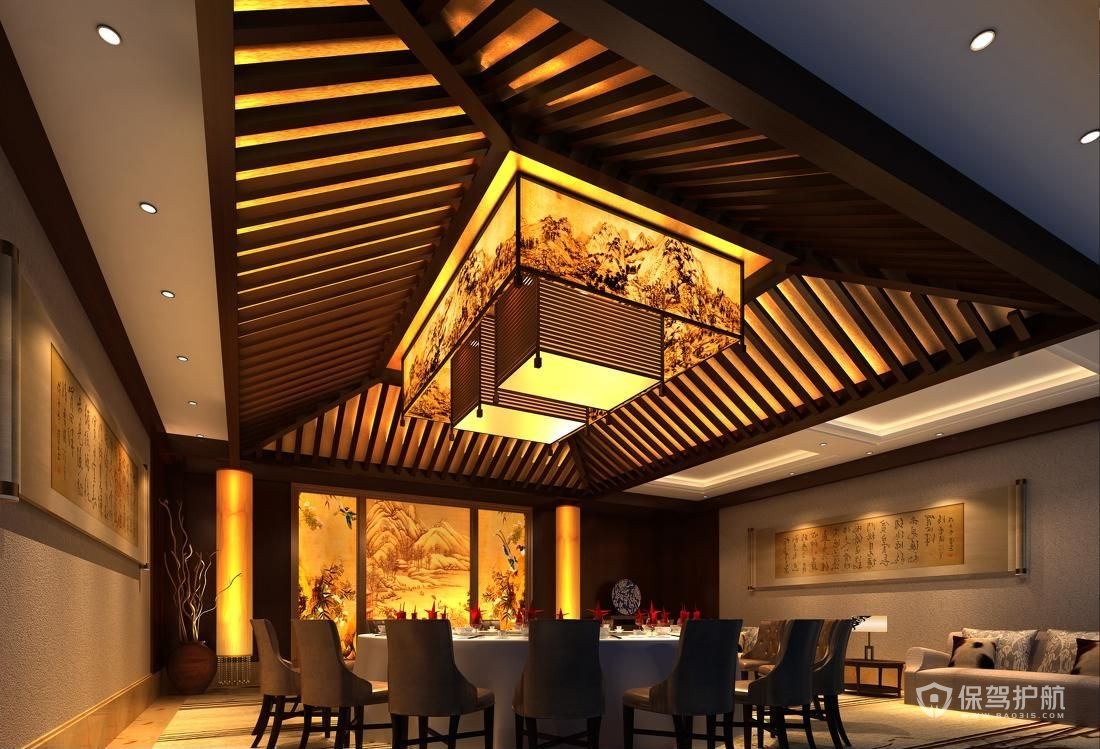 中式餐厅包房豪华吊顶装修效果图