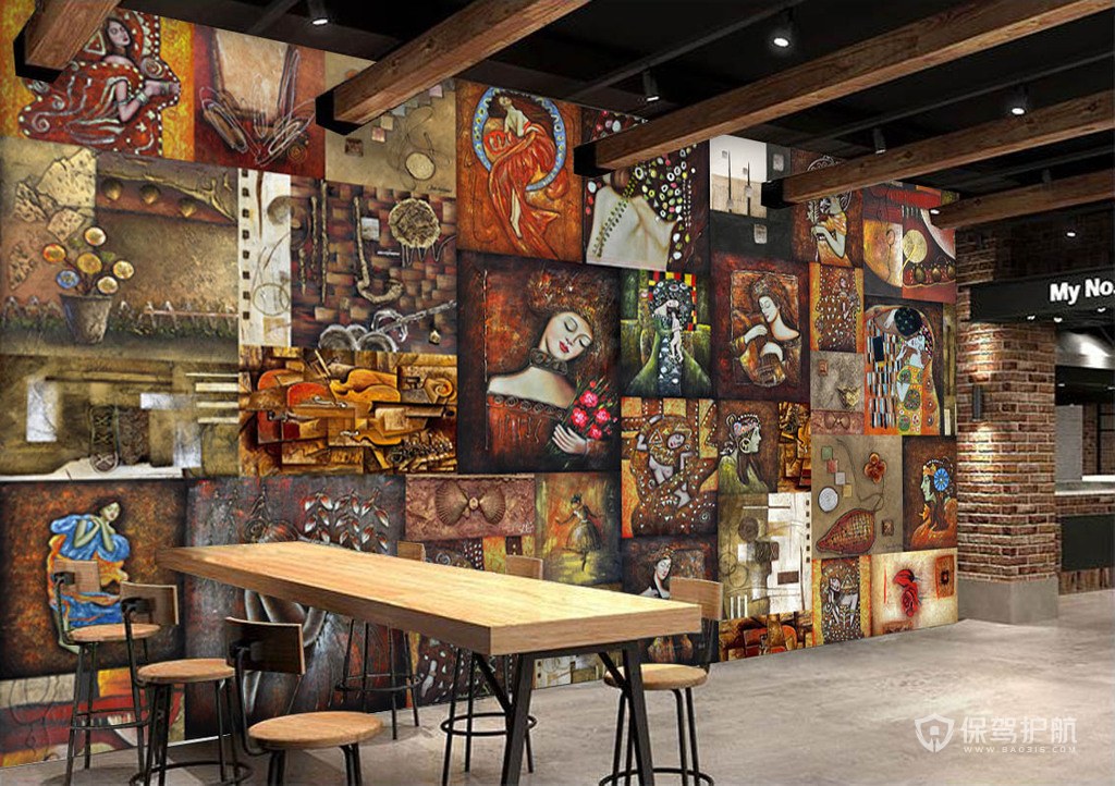 巴洛克式墙面彩绘咖啡店效果图