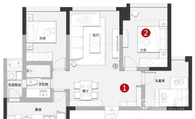 89平小型三居室裝修改造案例-保駕護(hù)航裝修網(wǎng)