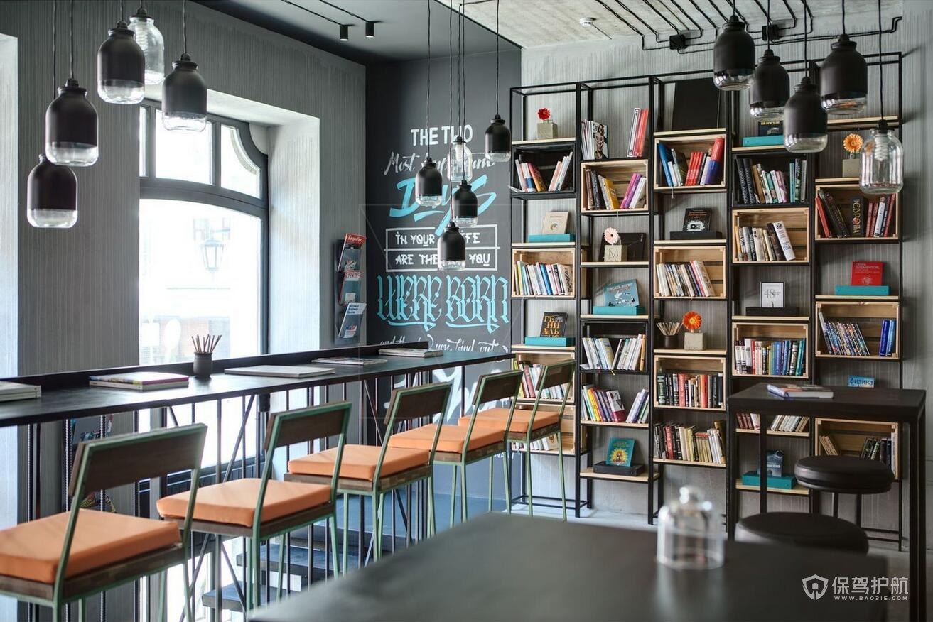 北欧风咖啡馆书架墙装修效果图