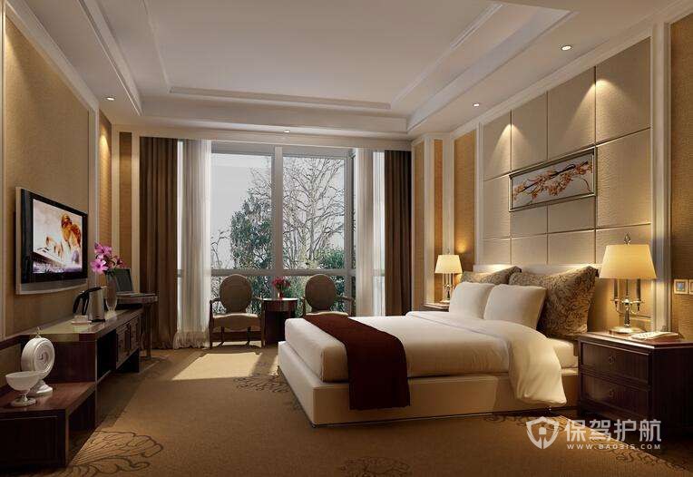 现代简约欧式酒店卧室装修实景图