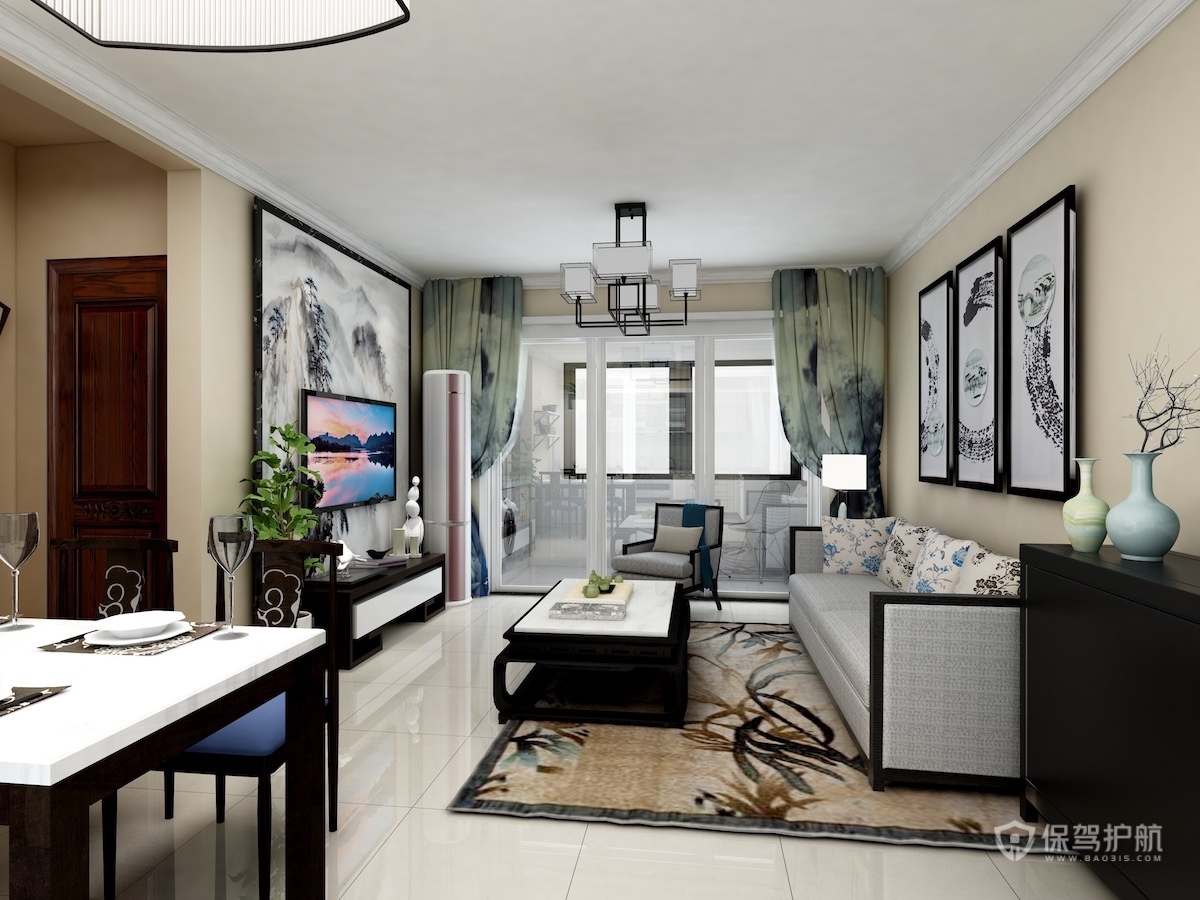 银盛泰星河城78平二居室新中式家装效果图片-房屋装修