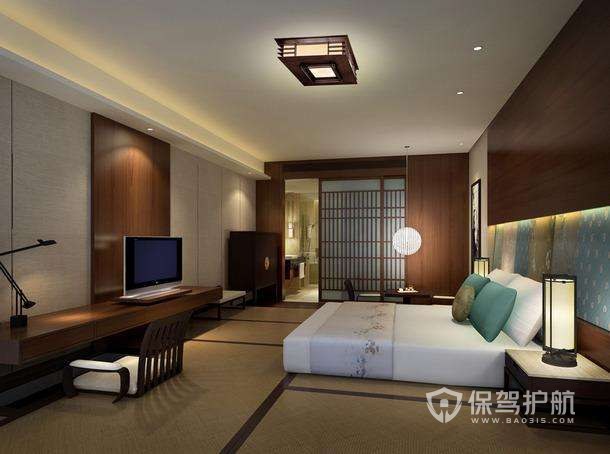 现代日式酒店卧室装修实景图