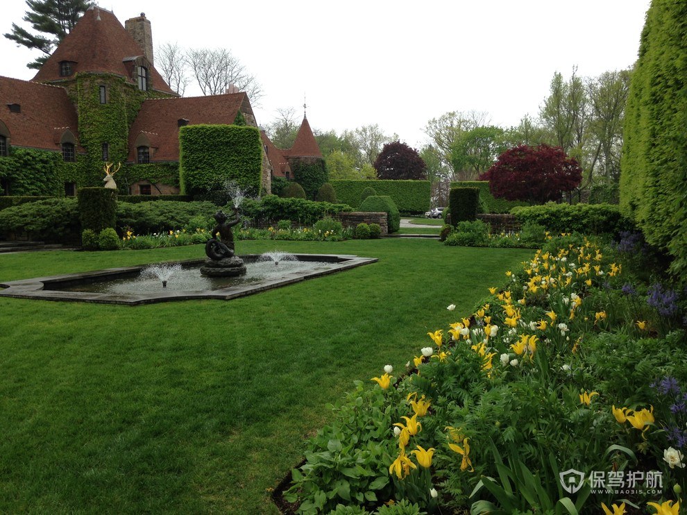 法式别墅喷泉花园装修效果图