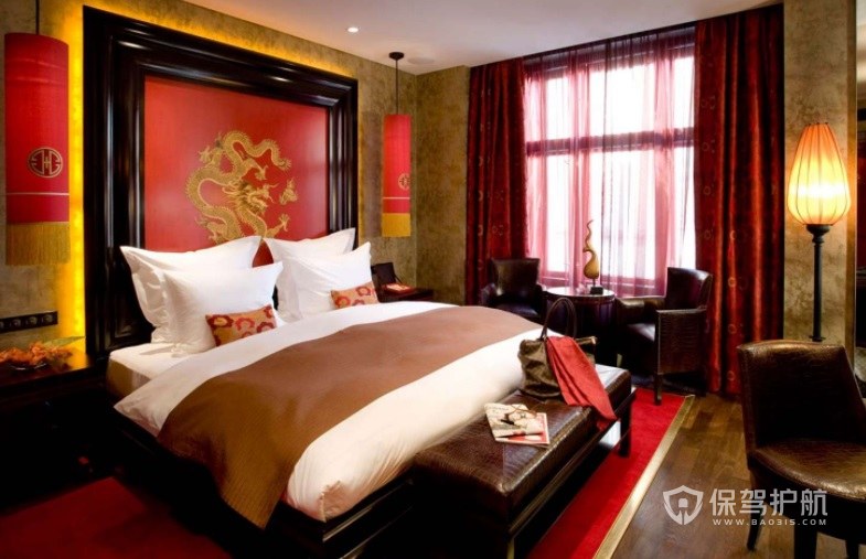 中式喜庆酒店房间装修效果图