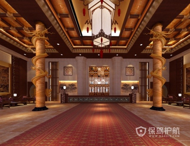 中式宫廷式酒店大堂装修效果图