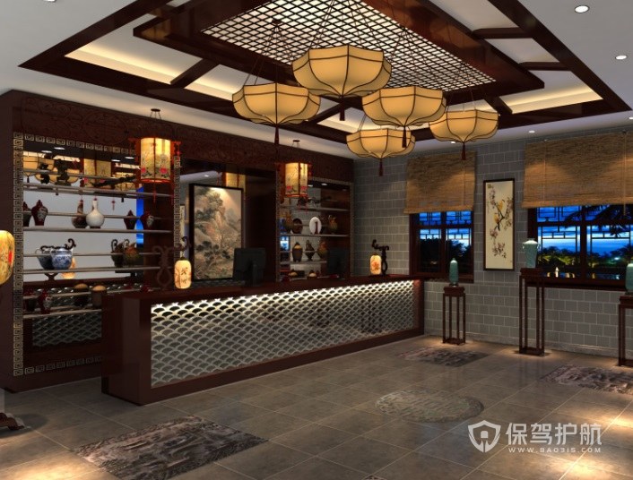 中式古典餐厅收银台装修效果图