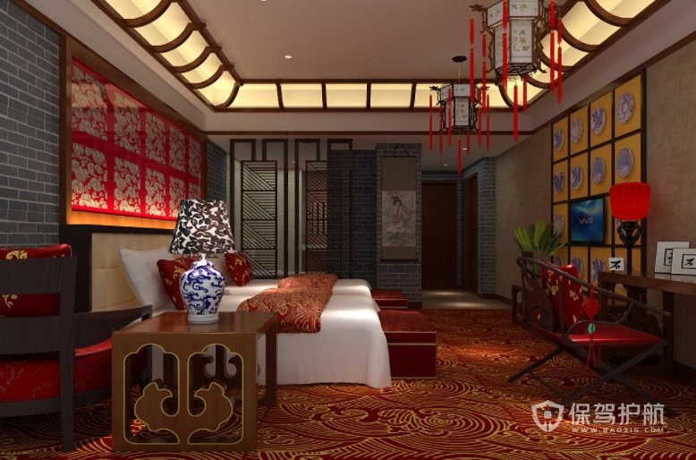 中式婚房酒店房间装修效果图