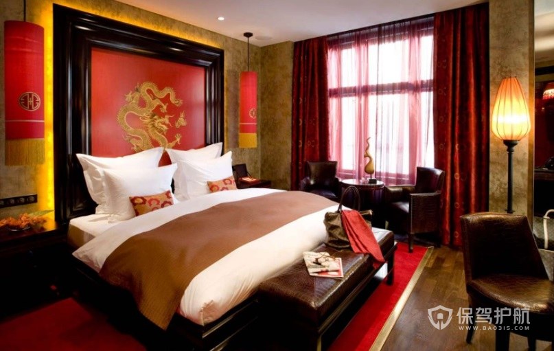 中式复古婚房酒店房间装修效果图