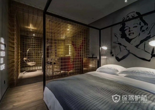 日式创意工业风酒店房间装修效果图